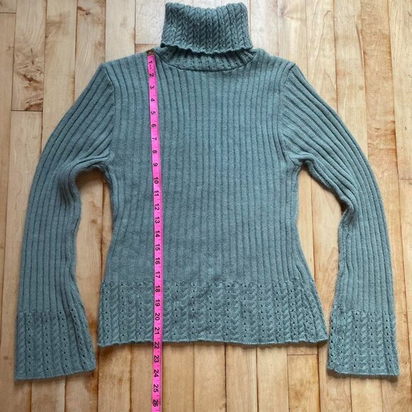 Y2K Vintage Sage Green Turtleneck Sweater | Flare Sleeve | Coquette Sz L Holiday - Picture 9 of 9